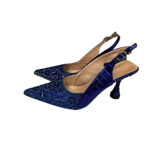 Blue Rhinestone Pointed Toe Slingback Pump High Heel Size 7.5 US (38) - Picture 4 of 6